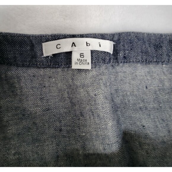 CAbi Style #930 Womens Blue Linen Skirt Flared Topstitch Patchwork A-Line Size 6 - Picture 2 of 8